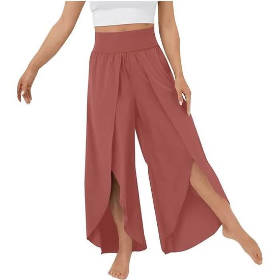 PrinStory Pantalon D'Été Léger à Jambe Large Avec Poches Et Taille Élastique Pour Femme