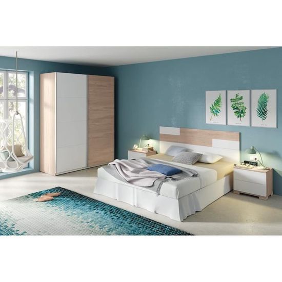 Ensemble Chambre Moderne Blanc Cassé & Doré - Lit, Armoire, Chevets - Royal Art