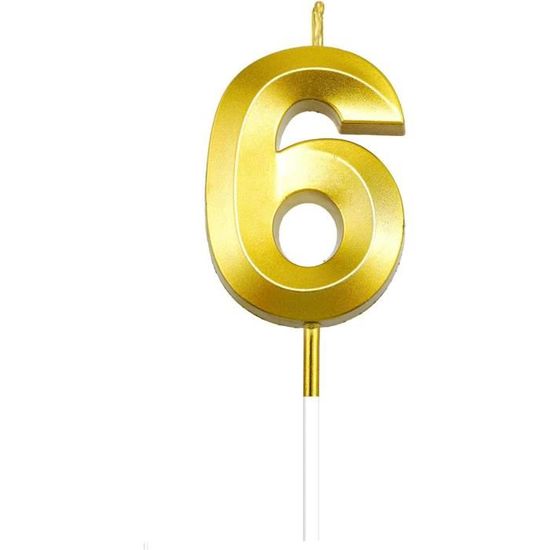 Bougies Anniversaire Numéro Doré 6,3D Bougie Chiffre 6,Bougie Chiffre Anniversaire,Nombre Bougie