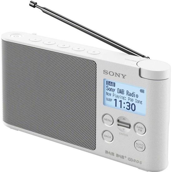 Radio portable DAB SONY XDRS41DR.EU8 - Préréglages directs - Réveil et mise en veille programmable - Blanc