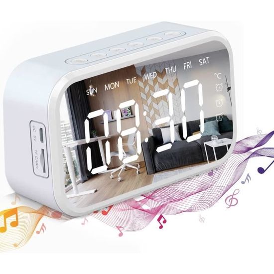 Réveil Numérique LED Avec Radio FM Et Bluetooth - Luminosité Réglable 3 Niveaux - Batterie Rechargeable