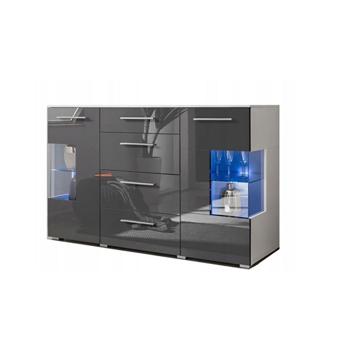 Bahut buffet profond CRYSTAL laqué gris LED