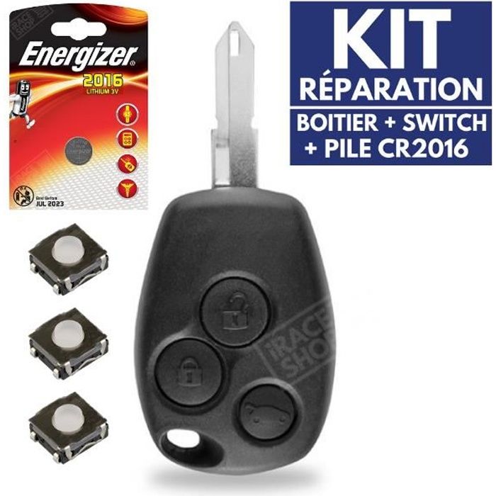Coque de Clé Télécommande Plip compatible RENAULT Modus • Clio 3 • Twingo • Master • Kangoo + Switch + Pile CR2016 ENERGIZER