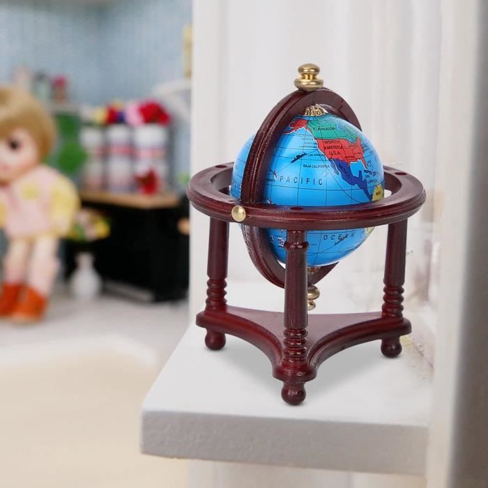 Mini-globe rotatif pour le salon de la maison d'étude Dollhouse pour poupée à l'échelle 1/12 (bois de rose)