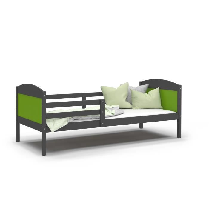 LIT ENFANT MATI 90x190 GRIS VERT Livré avec sommier.