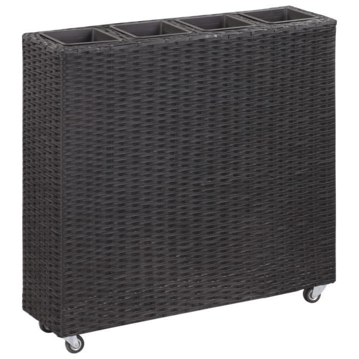 Jardinière Extérieur Bac à fleurs ou plantes Décoration de Jardin avec 4 pots 80x22x79 cm Résine tressée Marron