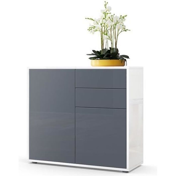 Commode intégralement laquée en blanc et Gris 79 cm