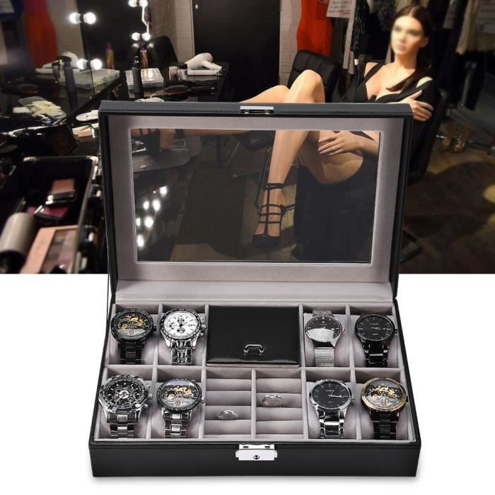 Coffret à Montre Boîte en Cuir avec Serrure, Présentoir pour Rangement Cadeau élégant pour Homme-Femme HB036