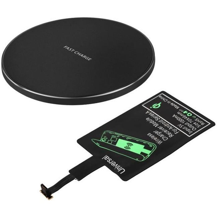 Pack Chargeur Qi et Nappe de Transformation Micro-USB Charge Sans Fil Noir