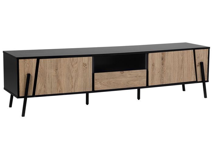 Beliani - Meuble TV en bois clair et noir BLACKPOOL