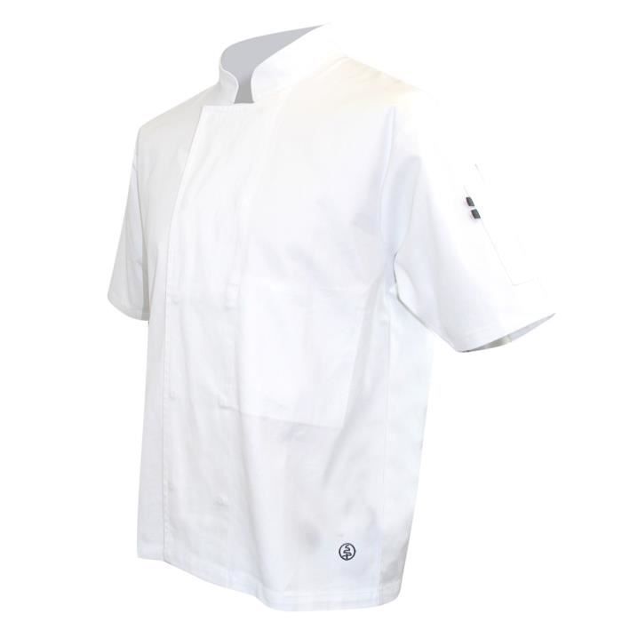 Veste de cuisine manches courtes LMA Merlu 100% coton - Blanc - 3XL