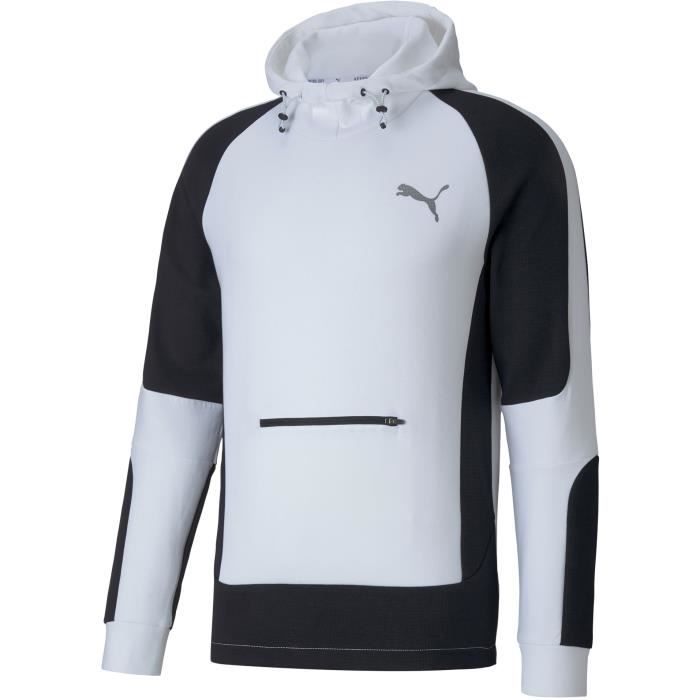 PUMA - Sweat à capuche Evostripe - hoodie coupe slim - poche ventrale zippée - technologie Drycell - blanc - homme
