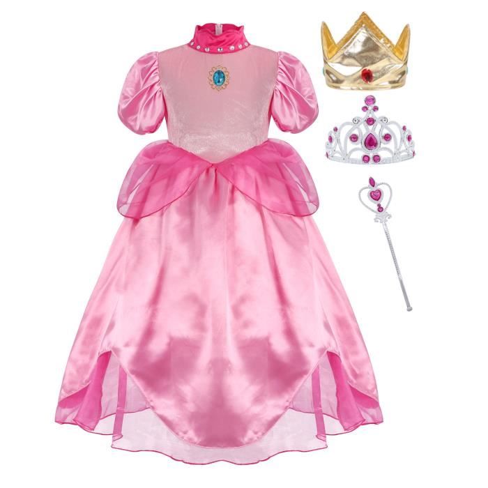 AmzBarley Déguisement Pêche Princesse pour Filles Pâques Carnaval Fête d'Halloween Cosplay Costume Enfants avec Accessoires