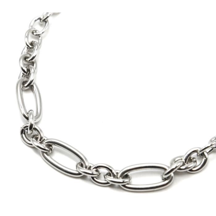 CC3407F - Collier Chaîne Gros Maillons avec Triple Ovales Acier Argenté