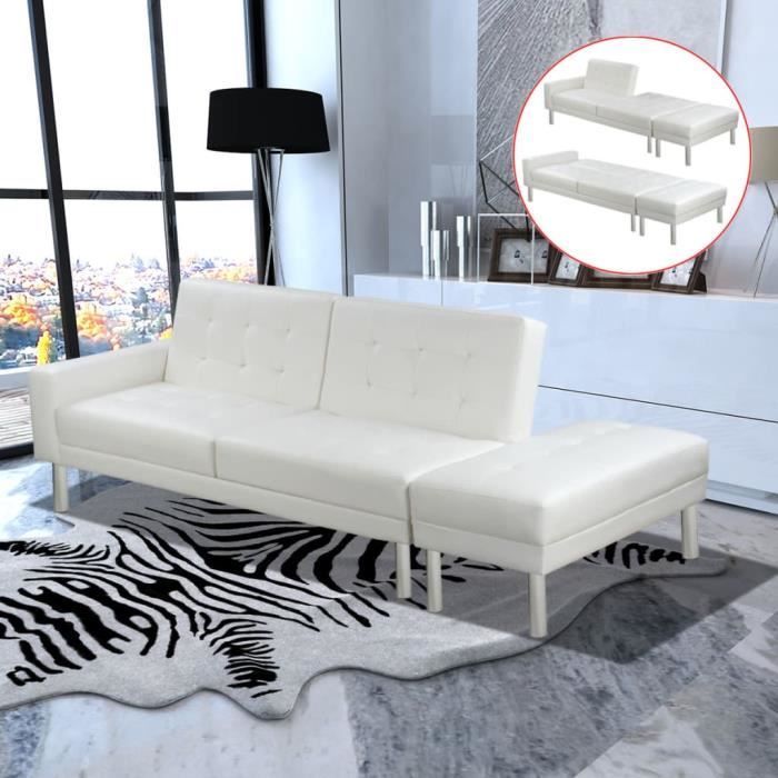 2618Jill® Canapé-lit,Canapé d'angle Convertible & Réversible - Design scandinave Cuir artificiel Blanc