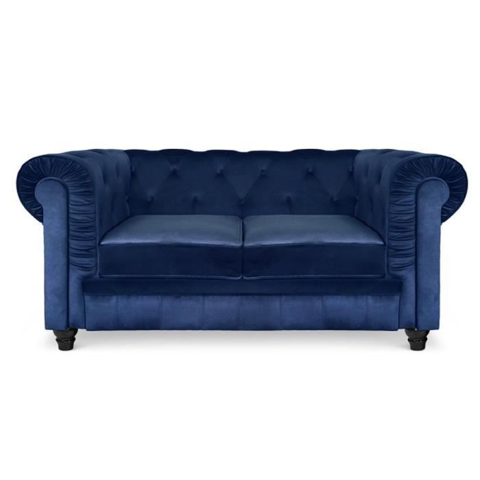 Canapé droit 2 places Bleu Velours Design Confort
