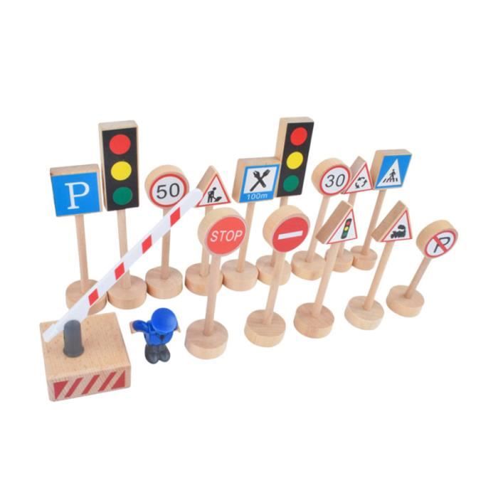 15 pièces panneau de signalisation jouet d'avertissement de route Mini de en bois pour FIGURINE MINIATURE - PERSONNAGE MINIATURE
