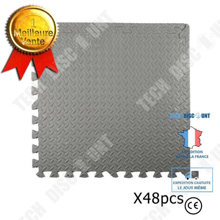 TD® Ensemble de 48 Dalles Carrées - Tapis de sol, Sport, Gymnastique, Yoga, Tapis Puzzle Antidérapant Mousse Gris 60 X 60 cm