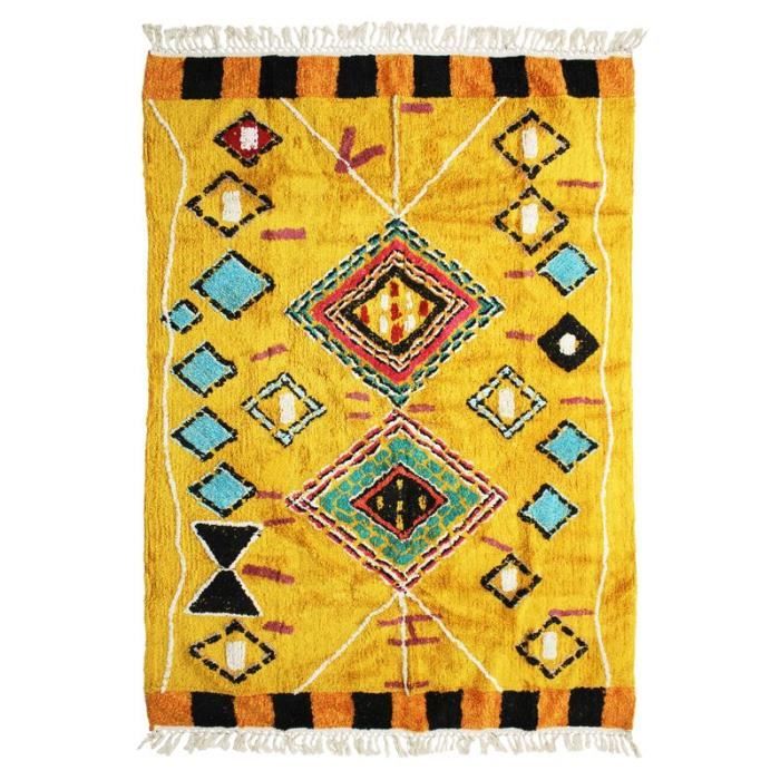 BERBERE COLOR - Tapis 100 % coton esprit berbère jaune 190x290