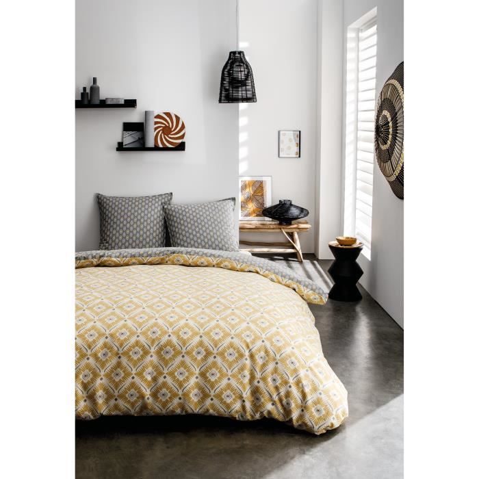 TODAY Parure de lit Mawira 1.13 - 1 housse de couette 220 x 240 cm et 2 taies d'oreiller 63 x 63 cm - 100% coton - Jaune