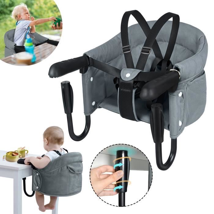 YUENFONG Siège de table pliable pour Bébé avec pinces antidérapantes et poche assise, convient pour table à manger, camping, Gris