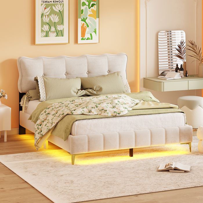 lit double 160x200 cm, lit rembourré avec led de différentes couleurs, lit d'adolescent pour adolescents lit d'appoint pour chambre
