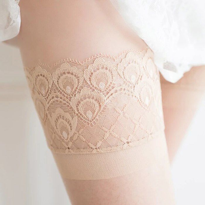 Top Cuisses Hautes (thigh-highs) Beige Hanes En Dentelle Transparente - Taille AB, Neuf Avec étiquettes