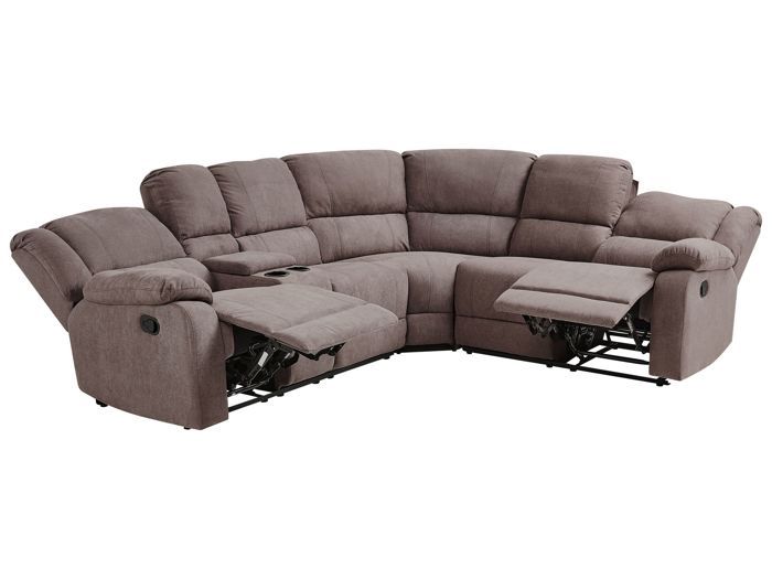 Canapé angle manuel 5 places en tissu taupe ROKKE Canapé angle manuel 5 places en tissu taupe ROKKE