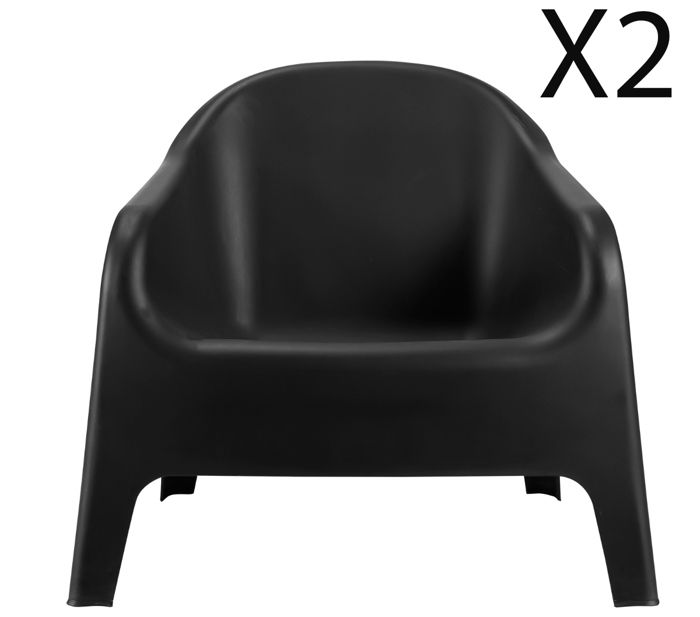 lot de 2 fauteuils de jardin en polypropylène coloris noir - longueur 76 x profondeur 74 x hauteur 70 cm