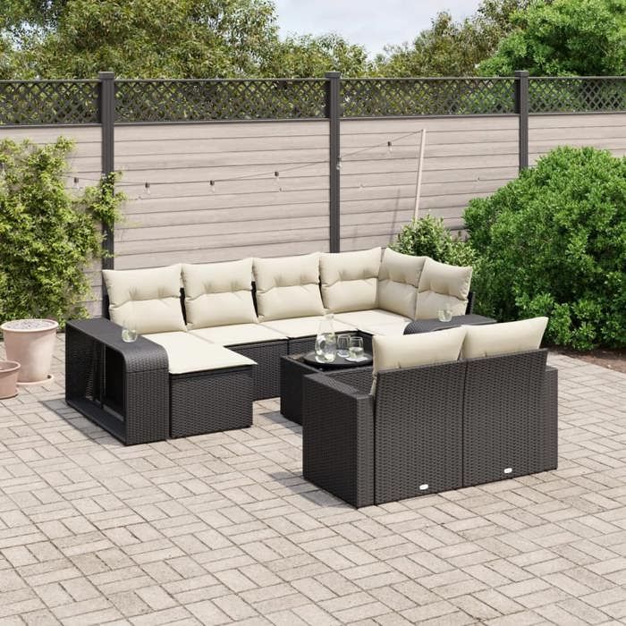 vidaXL Salon de jardin 11 pcs avec coussins noir résine tressée 3261296