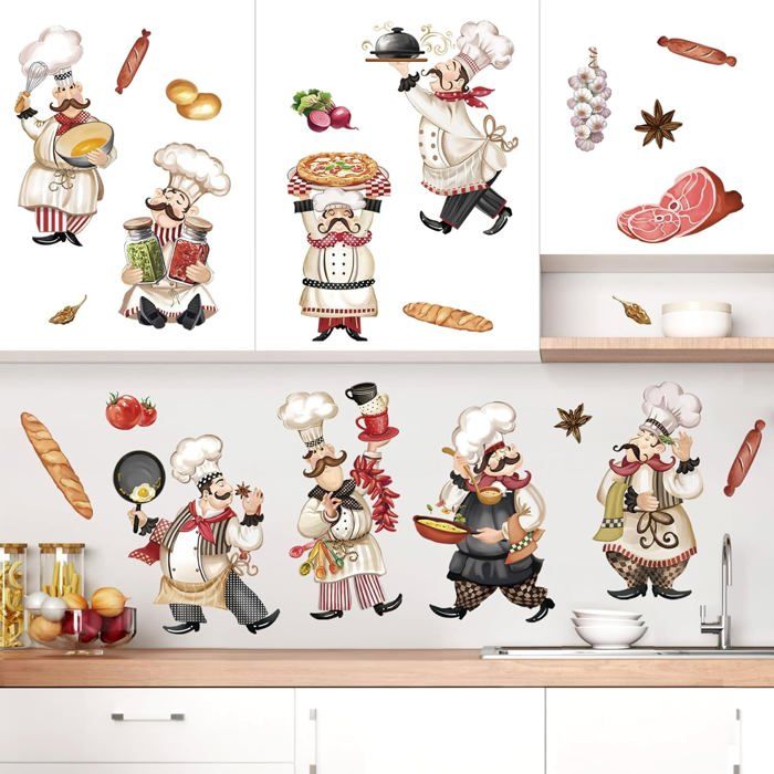 Stickers Muraux Cuisine Chef Autocollants Muraux Mural Stickers 