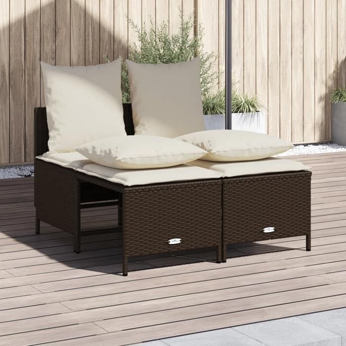 vidaXL Salon de jardin 4 pcs avec coussins marron résine tressée ensemble de canapés dextérieur salon de jardin ensemble 368381