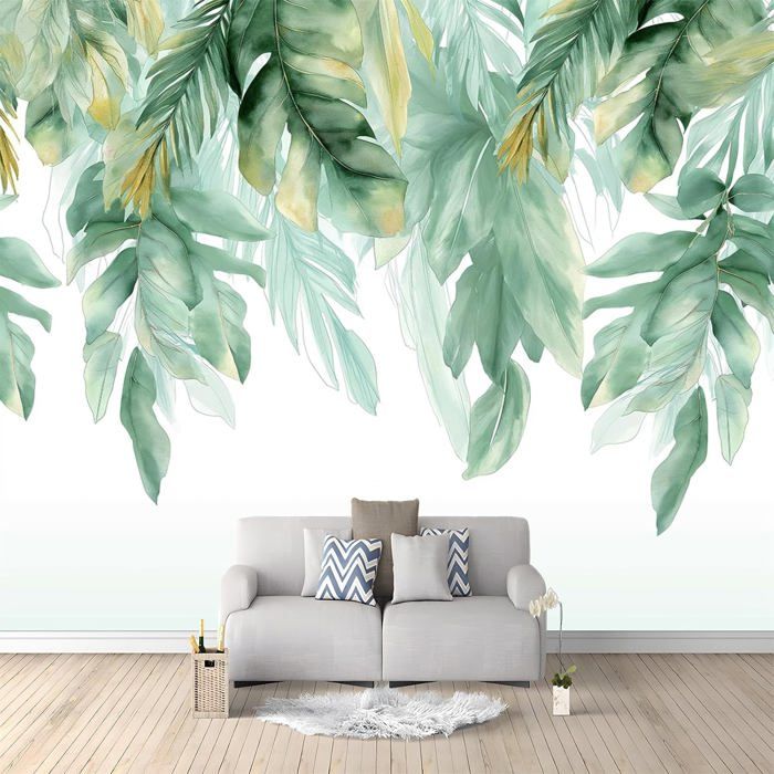 Papier Peint Panoramique Feuilles Plantes Tropicales Vertes 350x256cm ...