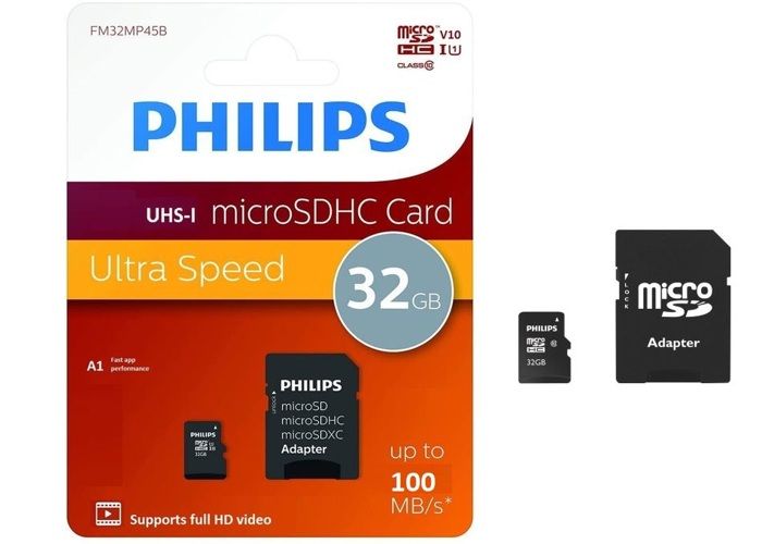 Carte mémoire - PHILIPS - MicroSDHC 32GB - Classe 10 - Vitesse 100MB/s - A1 Fast App Performance