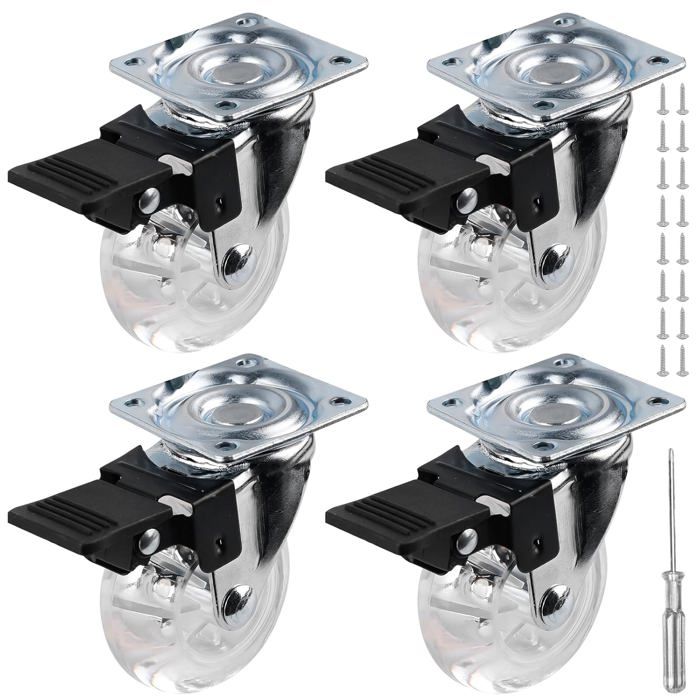 uyoyous Lot de 4 roulettes pivotantes de 200 mm avec frein, roulettes de transport pivotantes à 360°, 2 roulettes de frein, 2 roulettes fixes sans frein, charge maximale 1600 kg, double roulement à