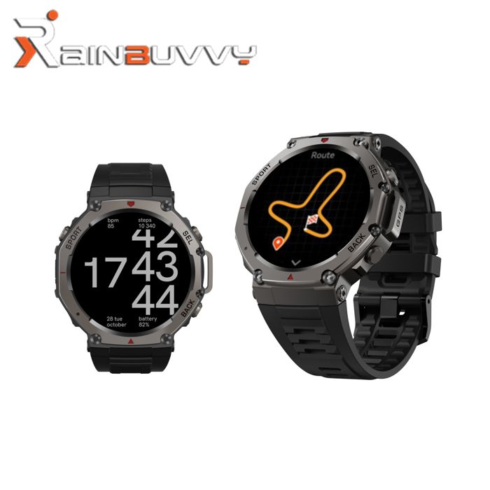 Rainbuvvy DM58 Montre intelligente 143 pouce 5ATM Résistance à ’eau Boussole de hauteur 500mAh GPS Montre extérieure