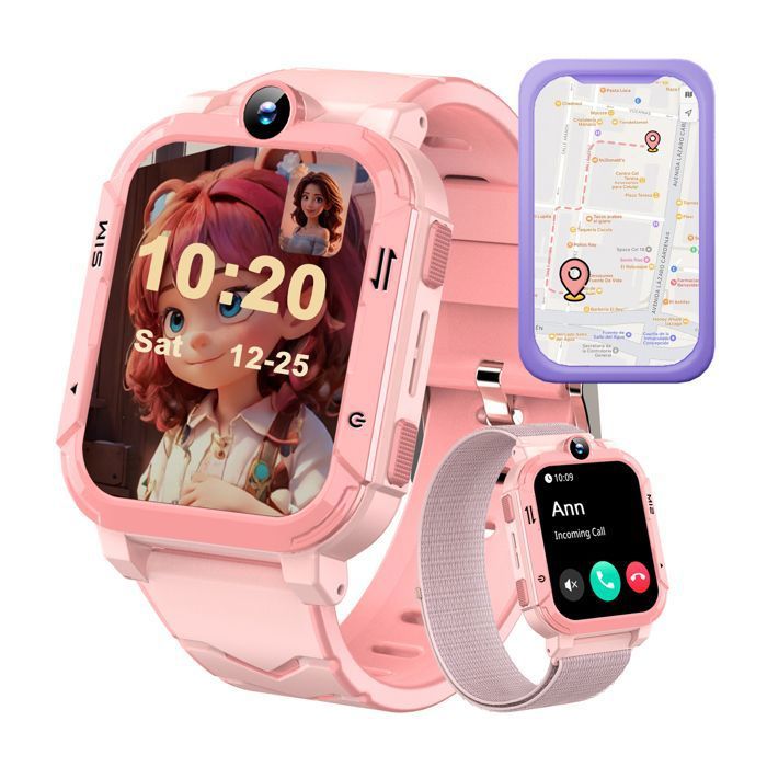 4G Montre Connectée Enfant Appel Vidéo GPS SOS Chat Calculatrice Contrôle Parents Cadeau pour Fille Garcon