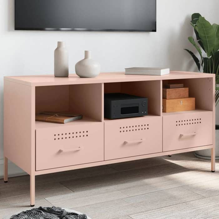 SALE 2025Armoire Basse Télé - Meuble TV rose 100 5x39x50 5 cm acier 18 79 Kg 9425