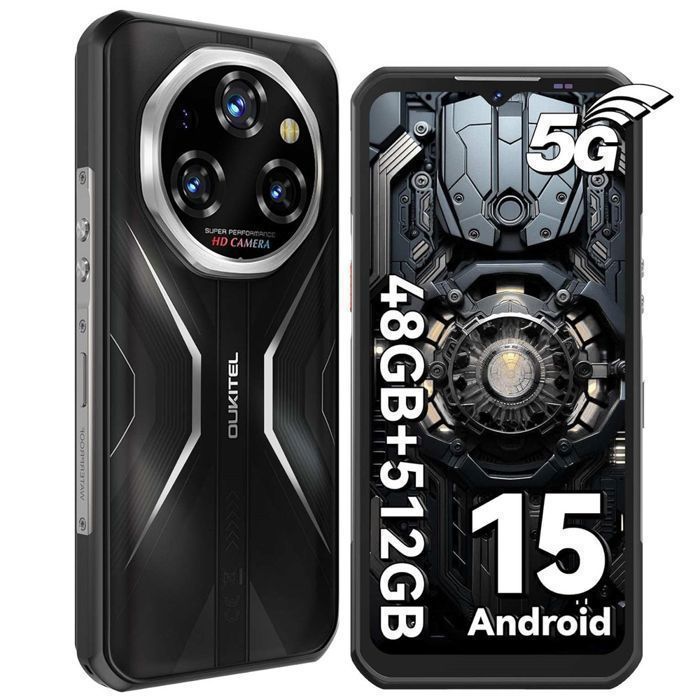 OUKITEL WP55 Pro 5G Telephone Portable Incassable 48Go+512Go 6.6 120Hz 11000mAh Smartphone 108MP Vision Nocturne Dual SIM/NFC Noir