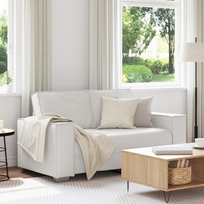 Moderne Canapé Loveseat-Canapé Relax convertible- Blanc 120 cm en simili cuir - Canapé salon Mode @FR(636970)