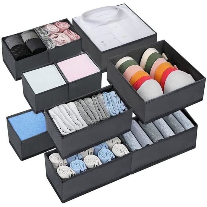 12 Pièces Organisateur Tiroir Gris ENCOUN - Boîtes Rangement Vêtements Non-Tissé Pliable Pour Lingerie, Chaussettes Et Sous-Vêtements