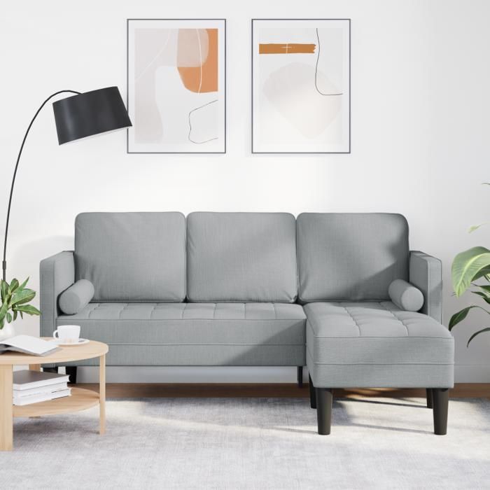 Canapé 3 places L gris clair 160 cm en tissu