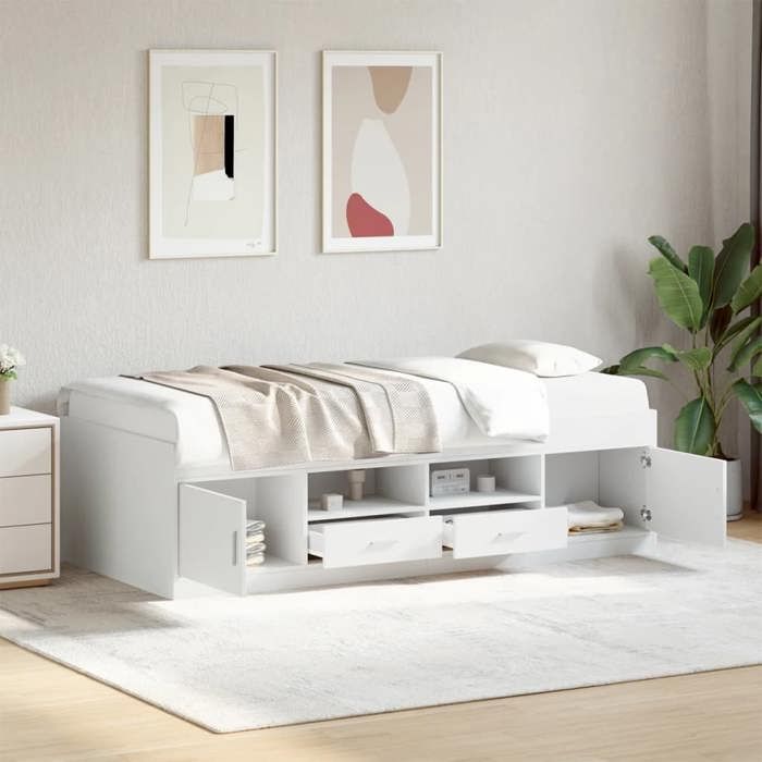 Cadre de lit de jour - KENNETH - 1 PLACE - avec tiroirs - sans matelas - blanc 90x190 cm - LV498