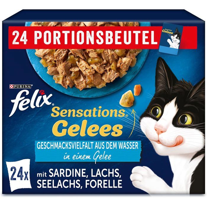 Meilleurs prix pour Nourriture Humide pour Chat - FELIX - Sensations Gelées - 4 x 24 sachets - Variétés de Poisson - 85 g par sachet