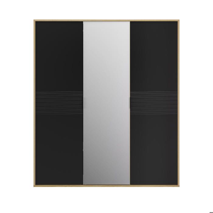 Armoire 3 portes effet bois noir mat avec miroir central Armoire 3 portes effet bois noir mat avec miroir central