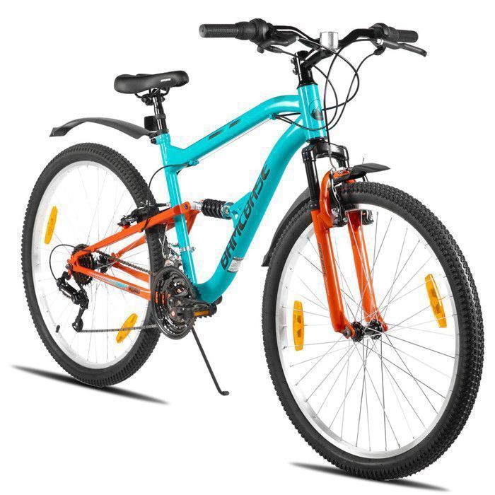 VTT tout suspendu - HILAND - 26 pouces - 18 vitesses - double suspension - idéal pour les trajets urbains et le tout-terrain - bleu