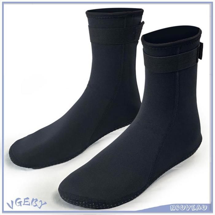 Duokon Chaussettes de plongée en néoprène 3 mm Chaussettes de plongée thermiques de 3 mm chaussettes de plongée sport pack Noir L