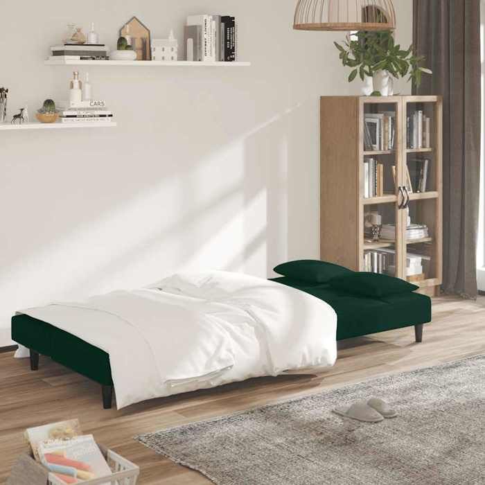 Sales SeasonCanapé convertible 2 places - SHELD - CLIC-CLAC/Sofa-lit - avec deux oreillers Vert foncé Velours 200x845x69cm C59789
