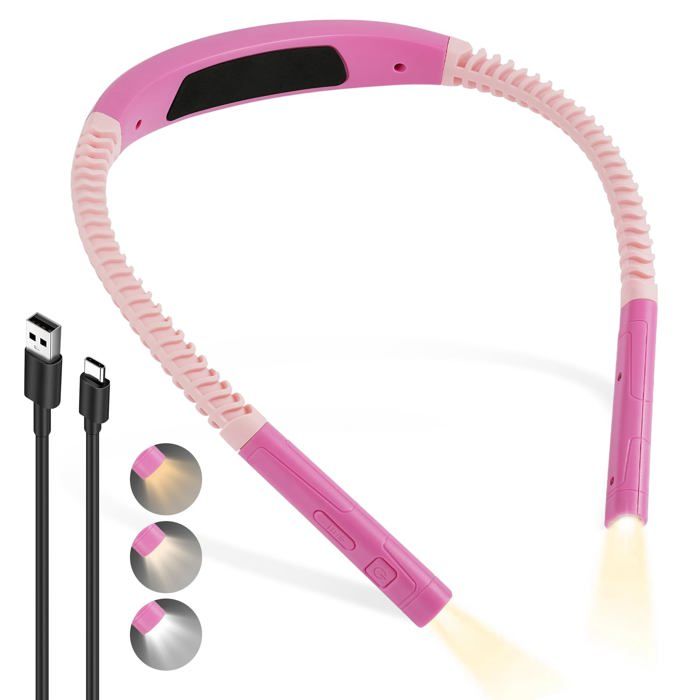 Lampe de Lecture de Cou Liseuse Lampe pour Lire Rechargeable Minuterie 30/60 min 3 Couleurs et 5 Niveaux de Luminosité rose