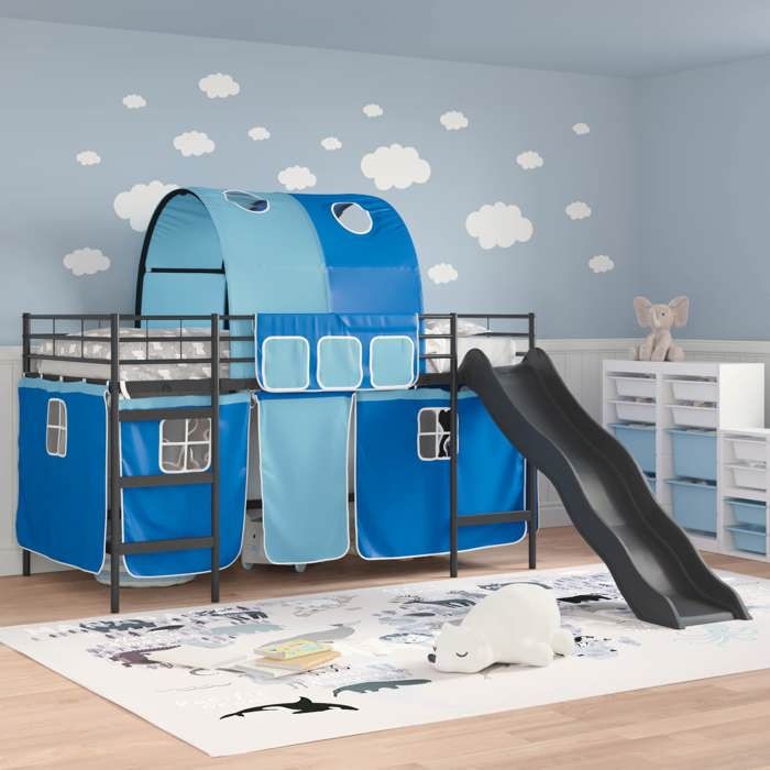 Magnifique Lit mezzanine pour enfants - SARAZYJ - Design loft - Meuble de chambre - Noir et Bleu 995 x 200cm Métал - 123098
